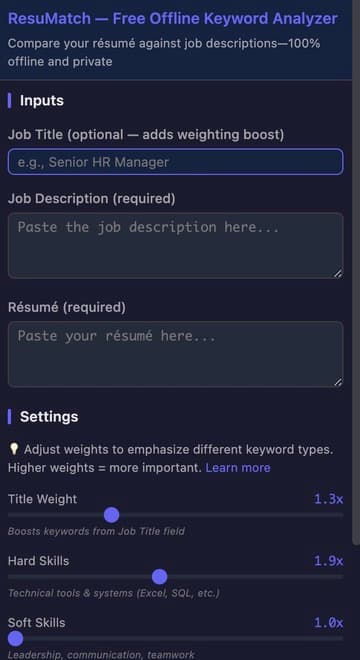 ResuMatch Chrome extension interface